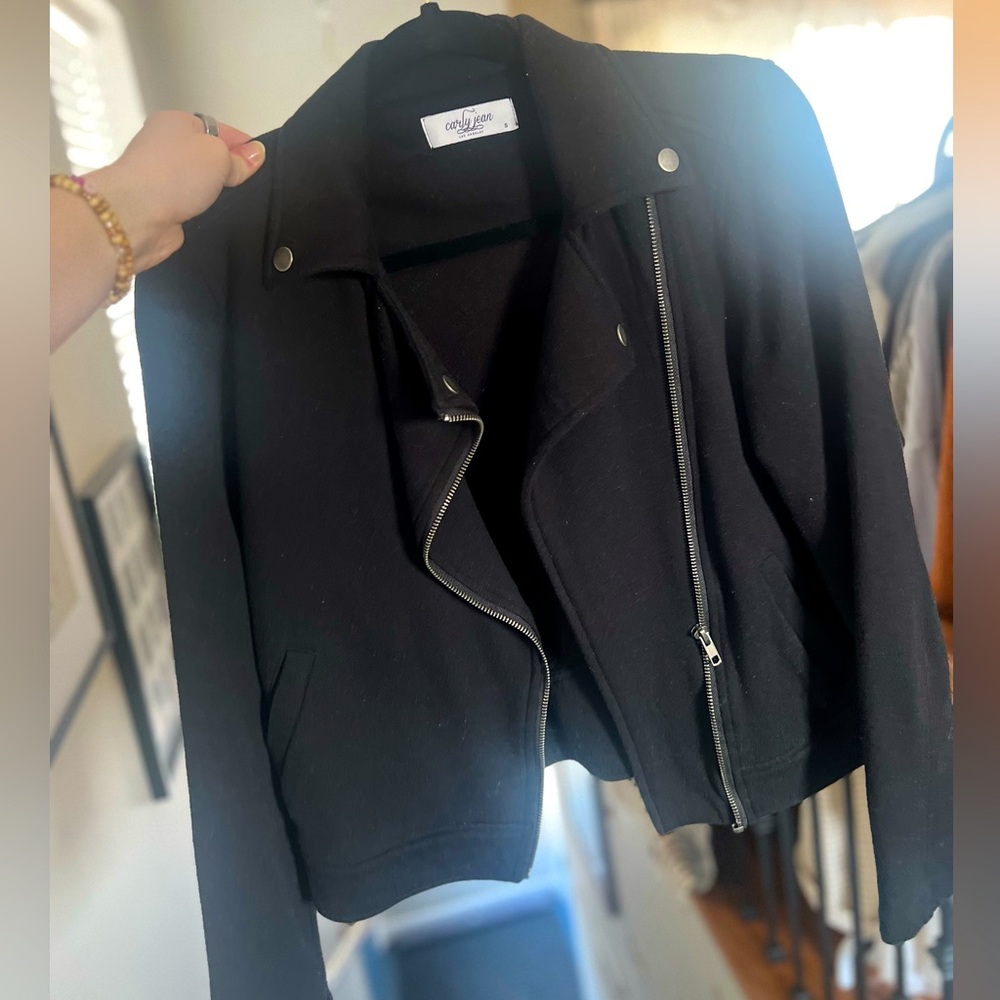 CJLA Black Motorcycle-Jacket Style Sweatshirt